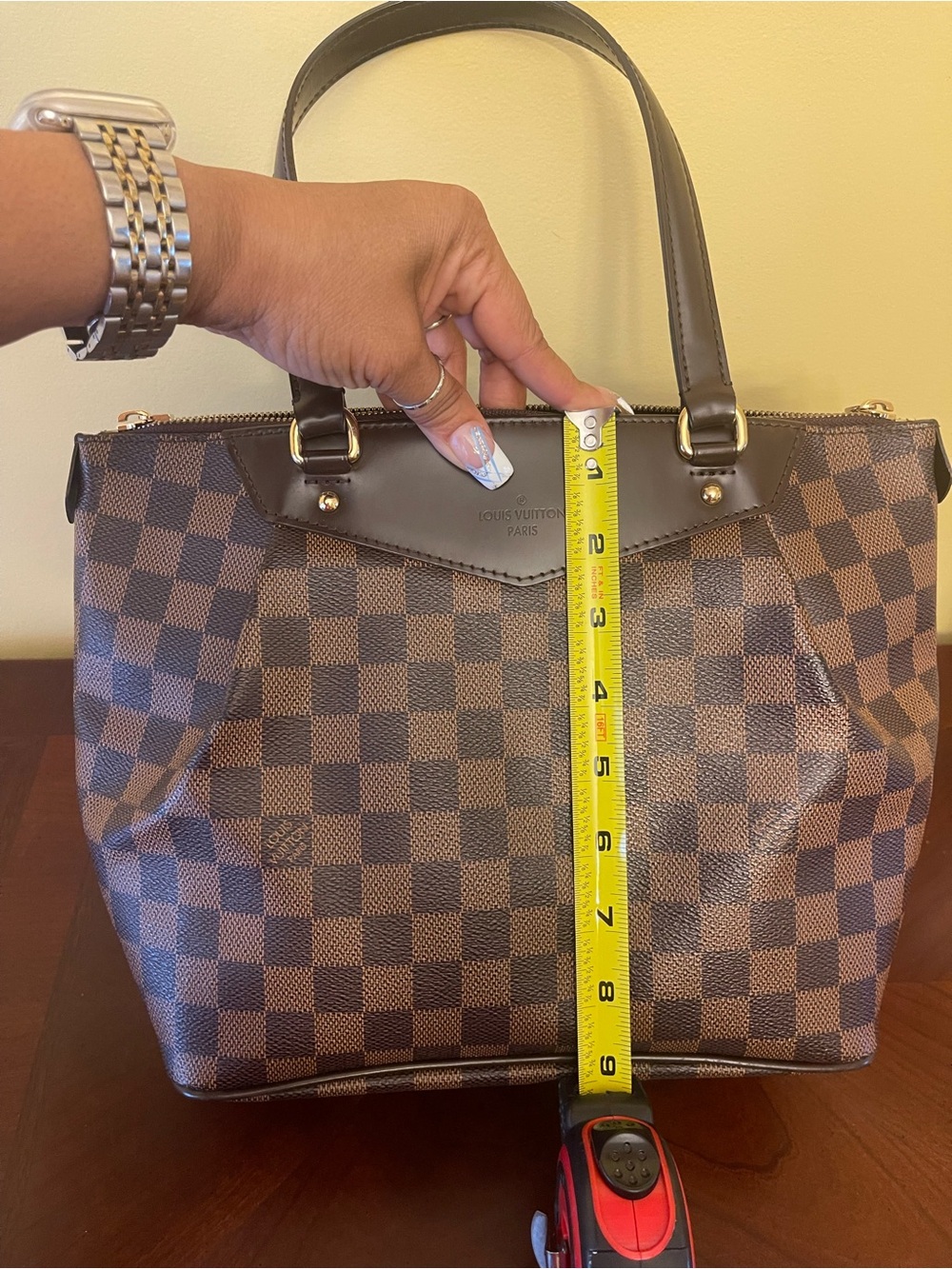 Pre-loved Damier authentic LOUIS VUITTON Checkerboard Brown Tote Handbag w/COA - Picture 10 of 11